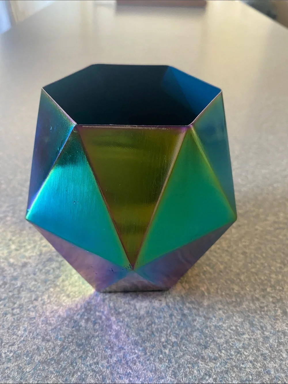 Iridescent Geometric Metal Pencil Holder - Green Blue Purple